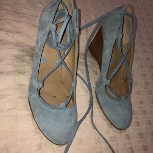Blue Suede Ballerina Wedges size 8.5